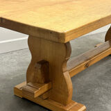 Vintage large French blonde oak monastery dining table, 1960s.