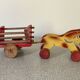 Wooden pull toy, double carriage and cart, antique toy
