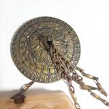 Art Deco pendant lamp in pink frosted glass signed Muller Frêres Luneville