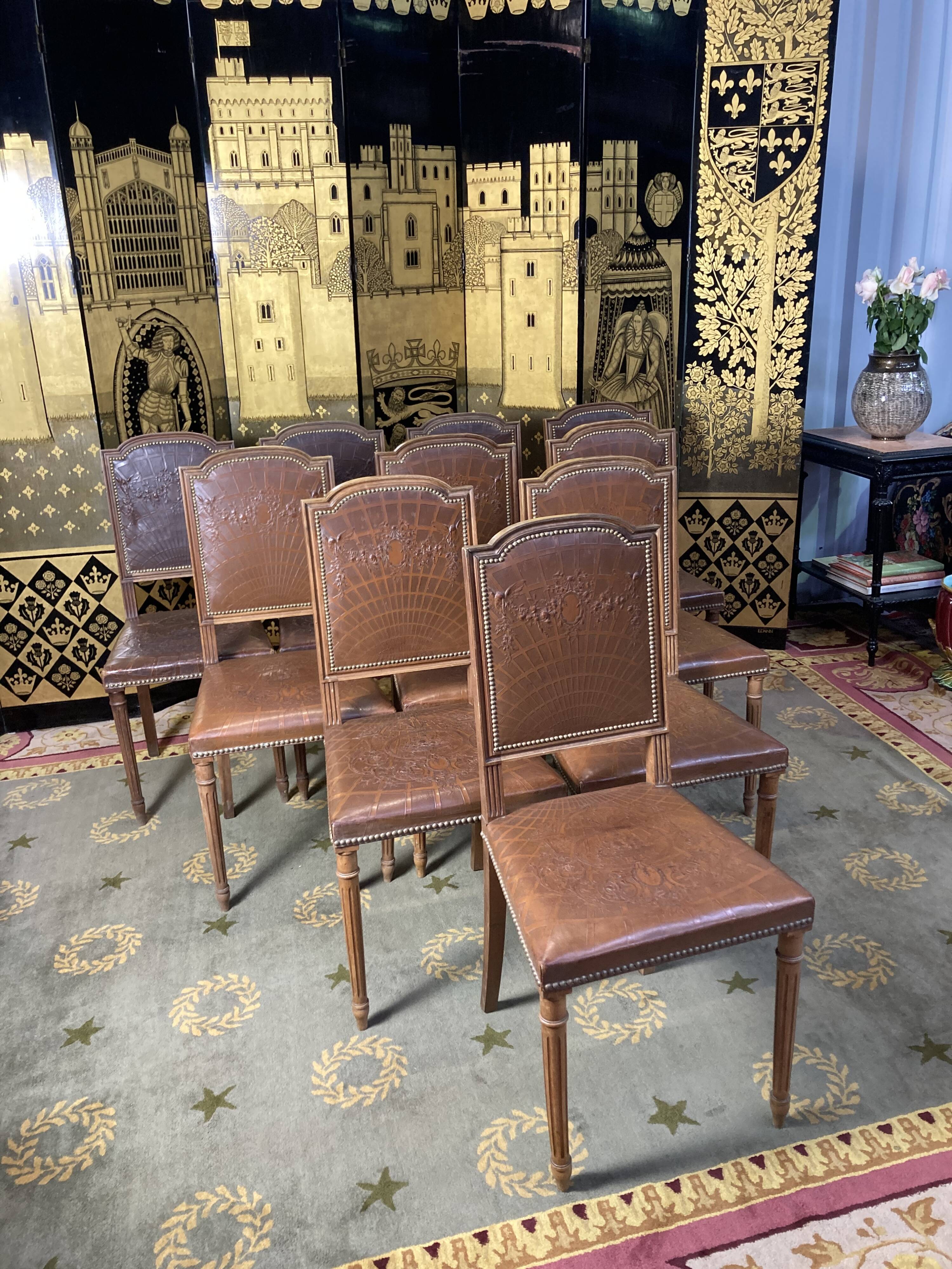 10 Louis XVI chairs seated leather