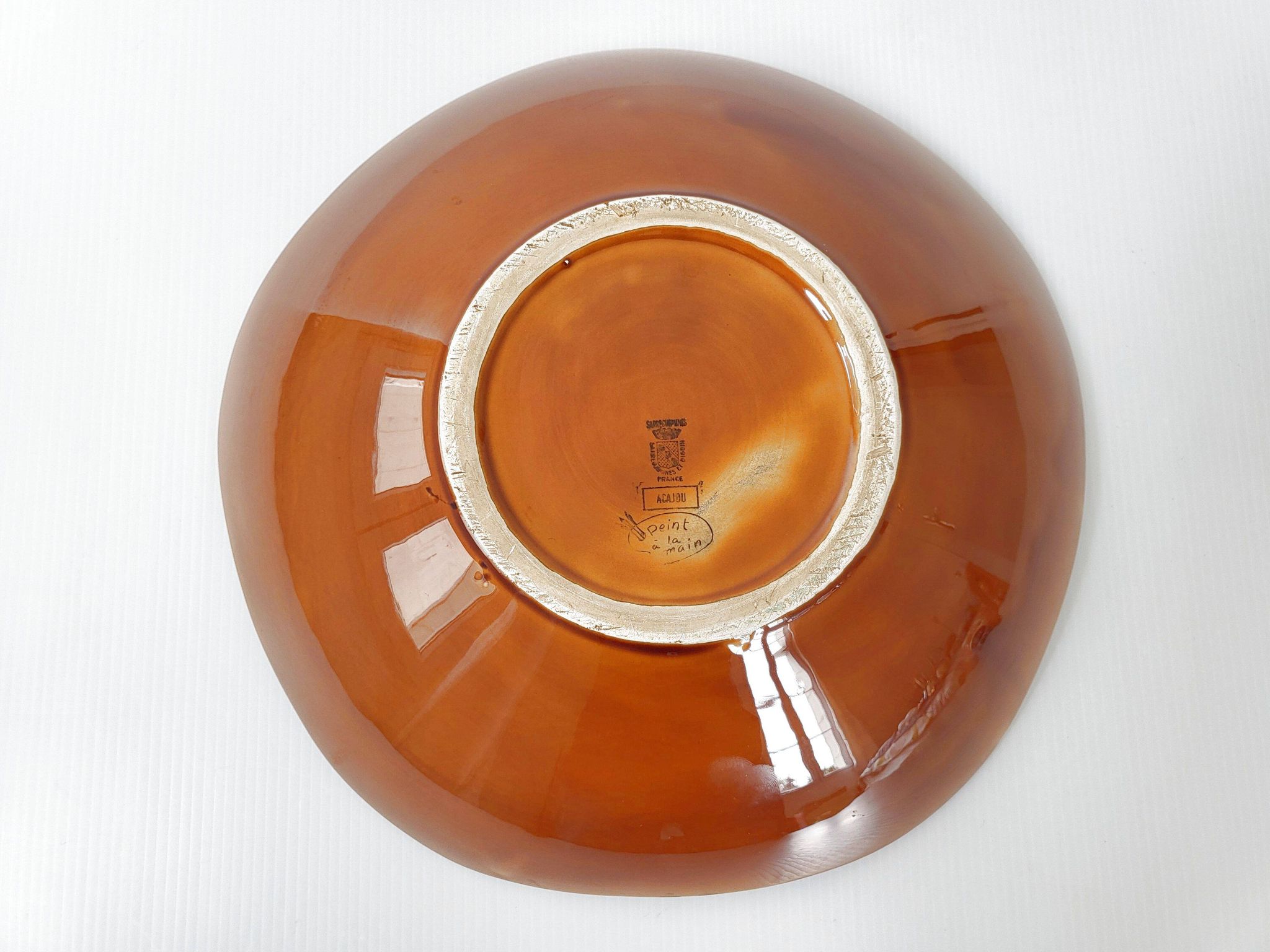 Vintage cup dish Digoin Sarreguemines 1960 mahogany