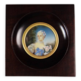 Miniature portrait of Madame Bergeret by Bouchet, hand-painted gouache, 19th century