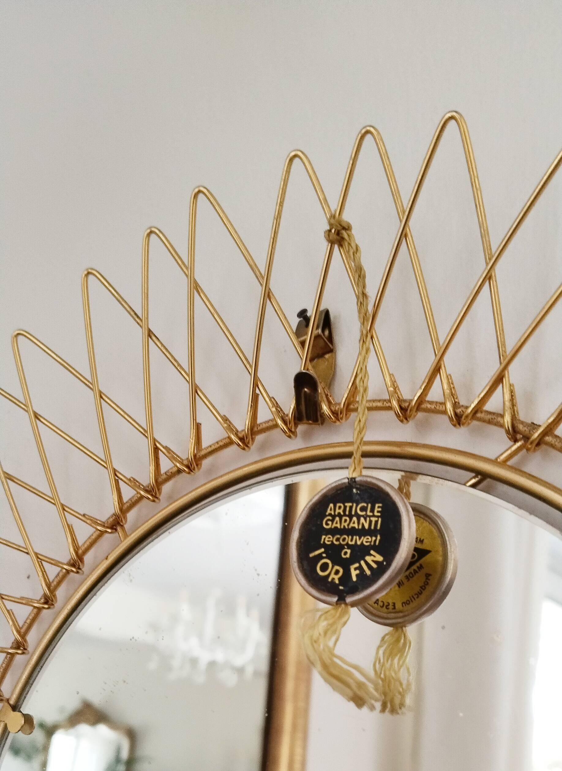 Miroir soleil doré à l'or fin  , pliable, vintage français , Erdecor
