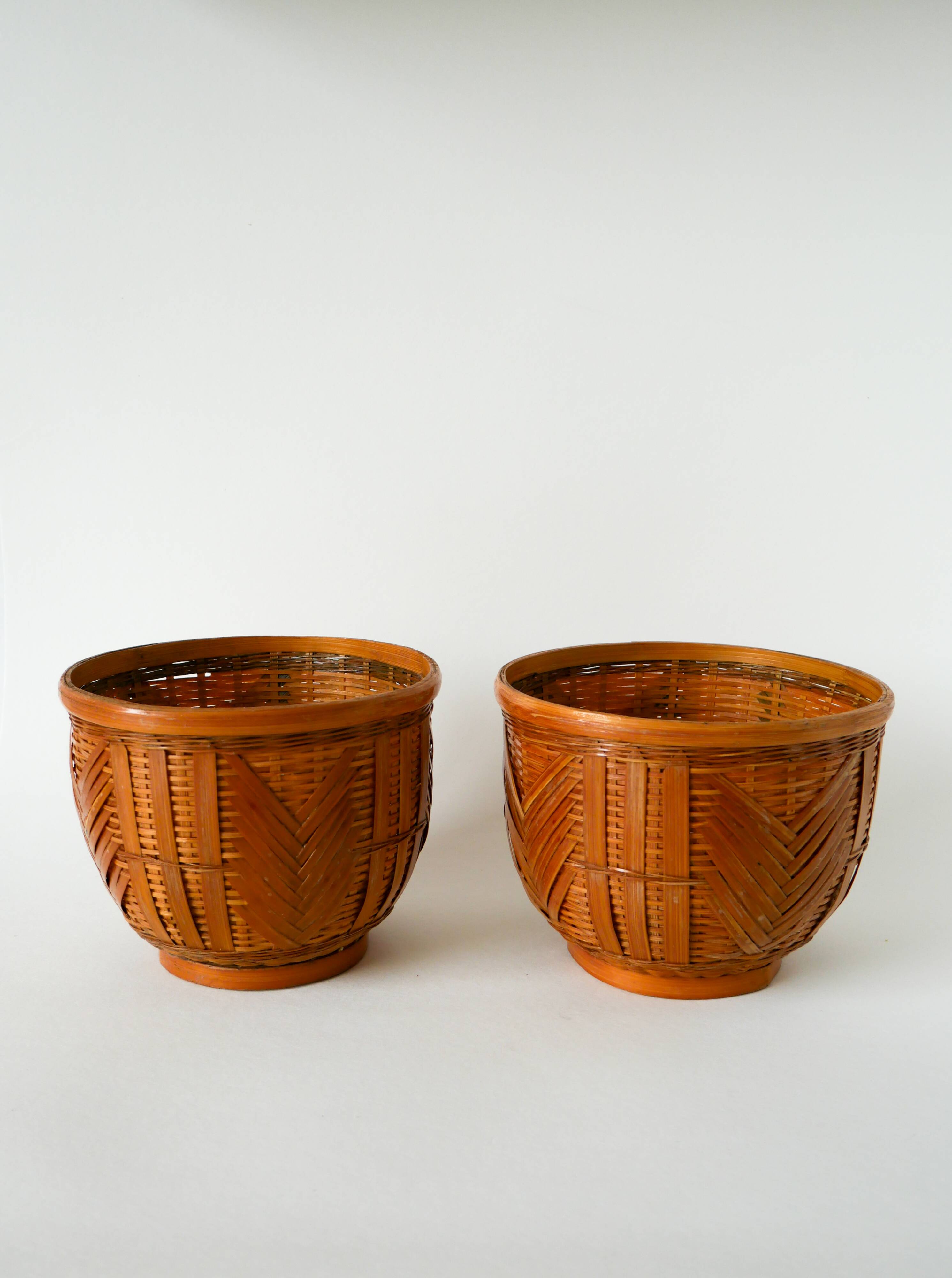 Pair of wicker/rattan planters, 1970