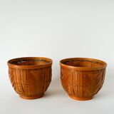 Pair of wicker/rattan planters, 1970