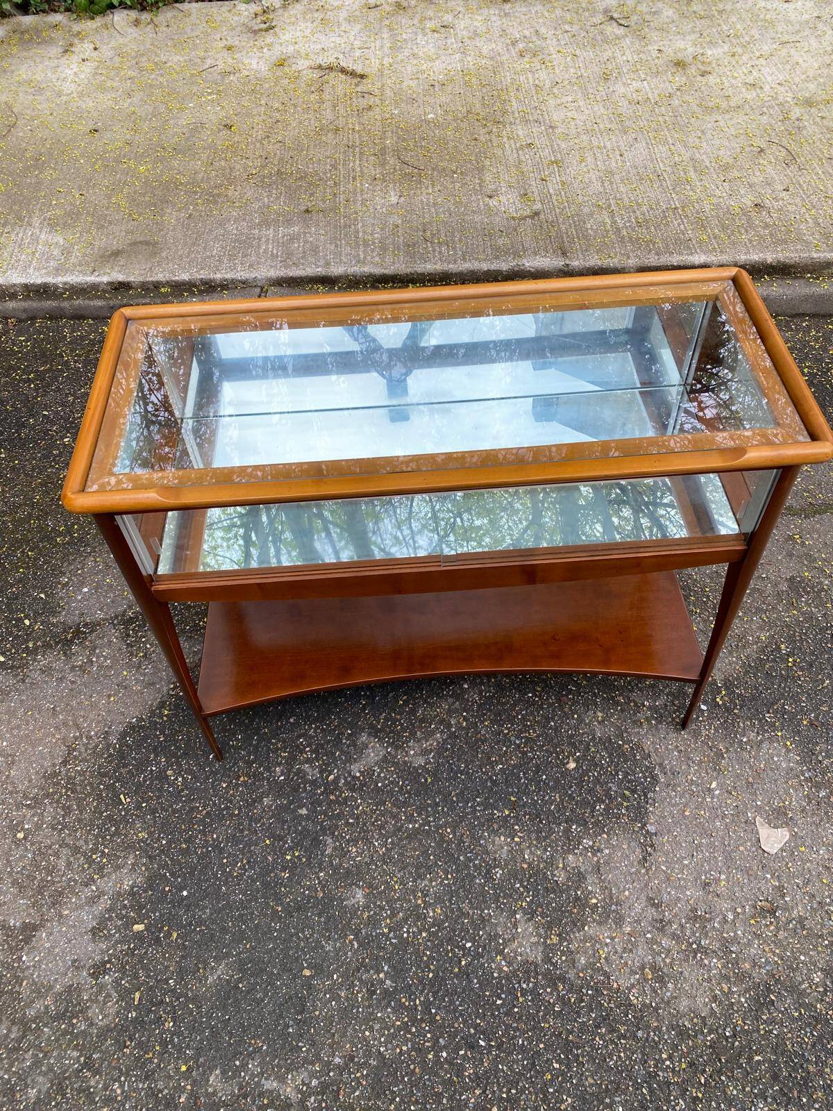 Vintage Scandinavian console in solid wood with glass, 103cm.