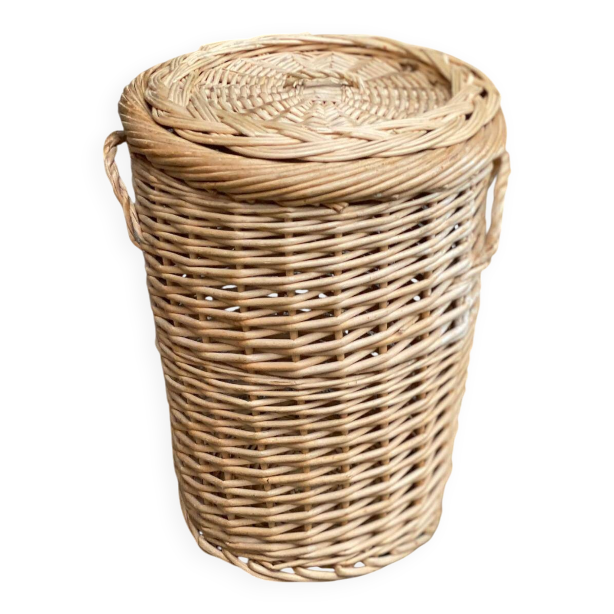 Woven laundry basket with lid made of rattan and round wicker