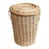 Woven laundry basket with lid made of rattan and round wicker