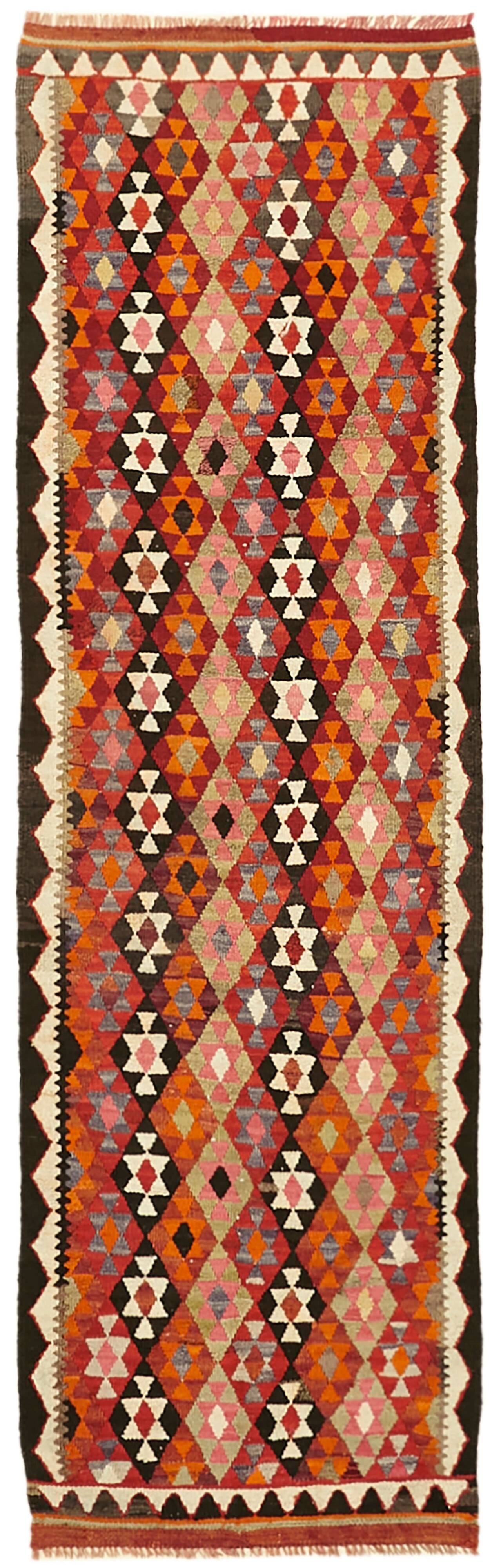Turkish Handwoven Vintage Herki Kilim 86 cm x 274 cm