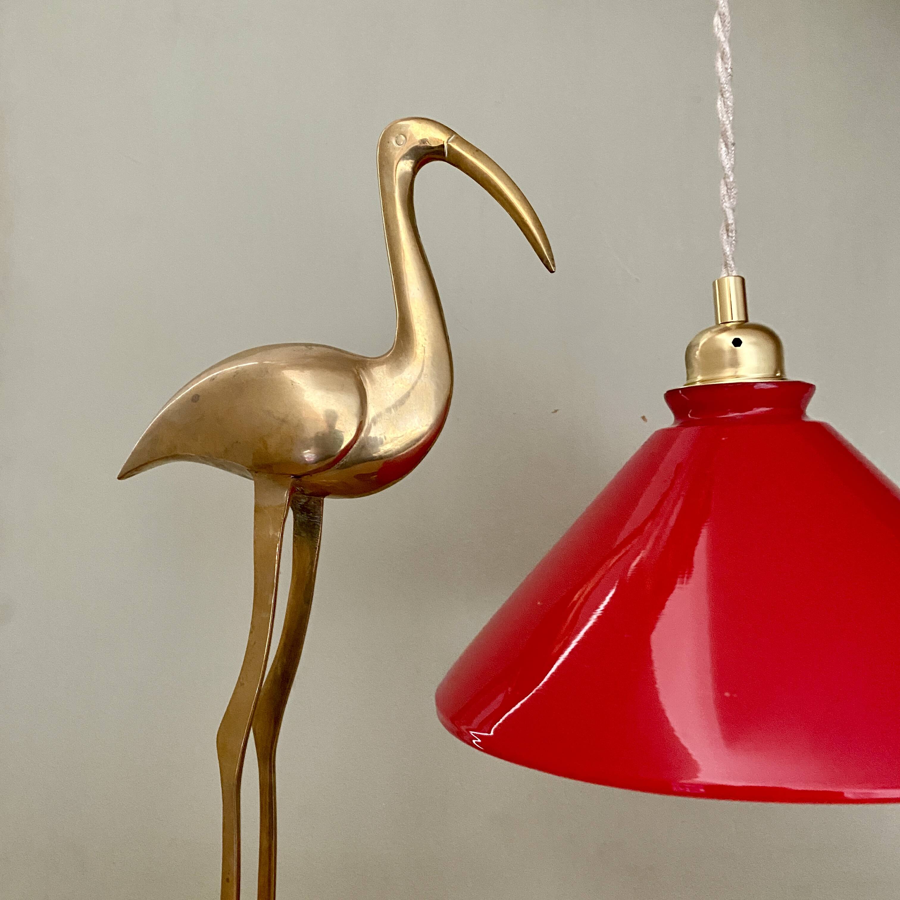 Vintage lampshade pendant light in red and white opaline
