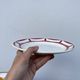 7 flat plates in white and red burgundy porcelain vintage Badonviller model Louise