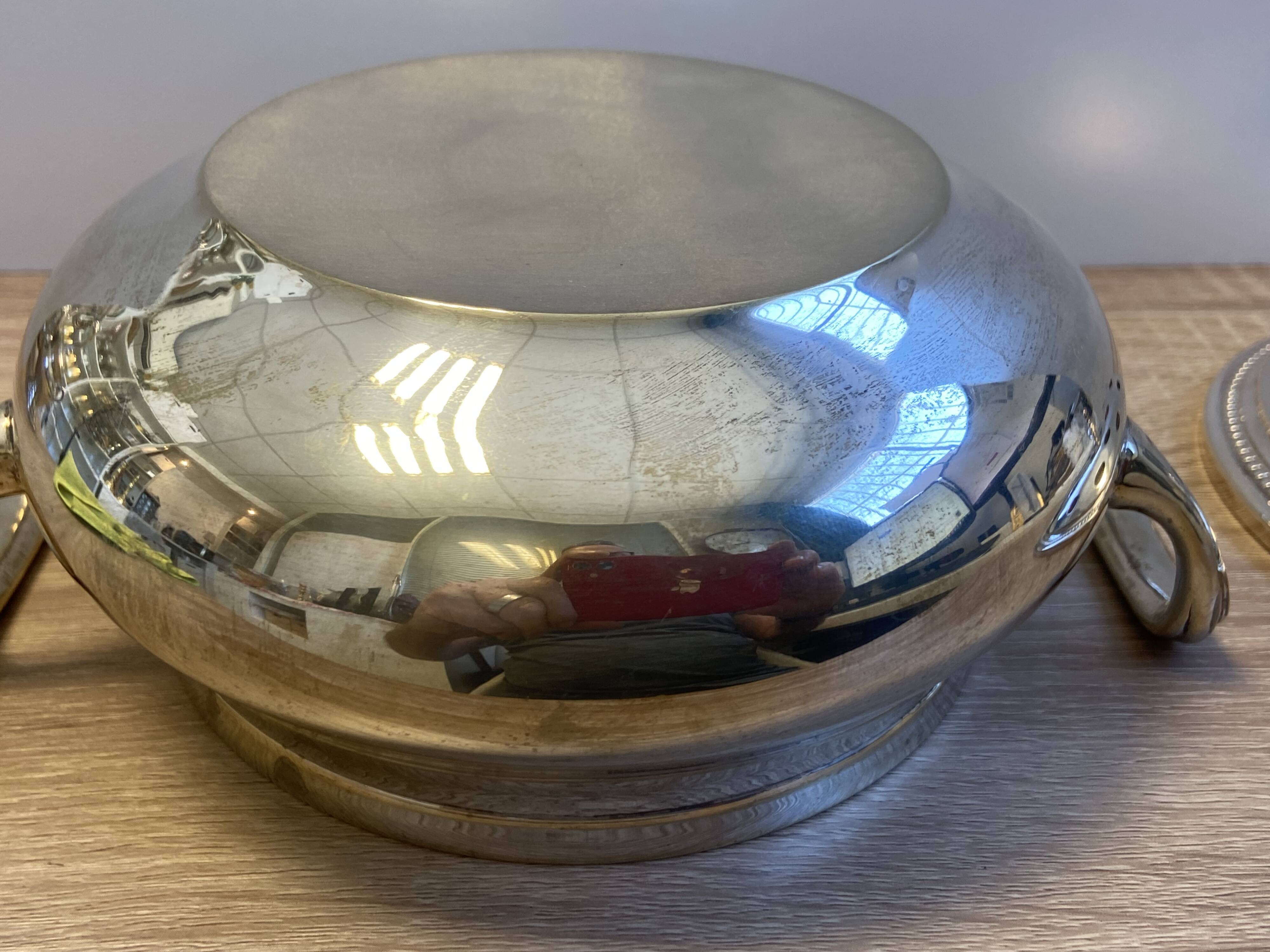 Antique Small Soup Tureen Centerpiece Bouquetière Brass Bronze Silver