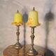 Paire de lampes de chevet Art déco en laiton et pâte de verre jaune, 1930