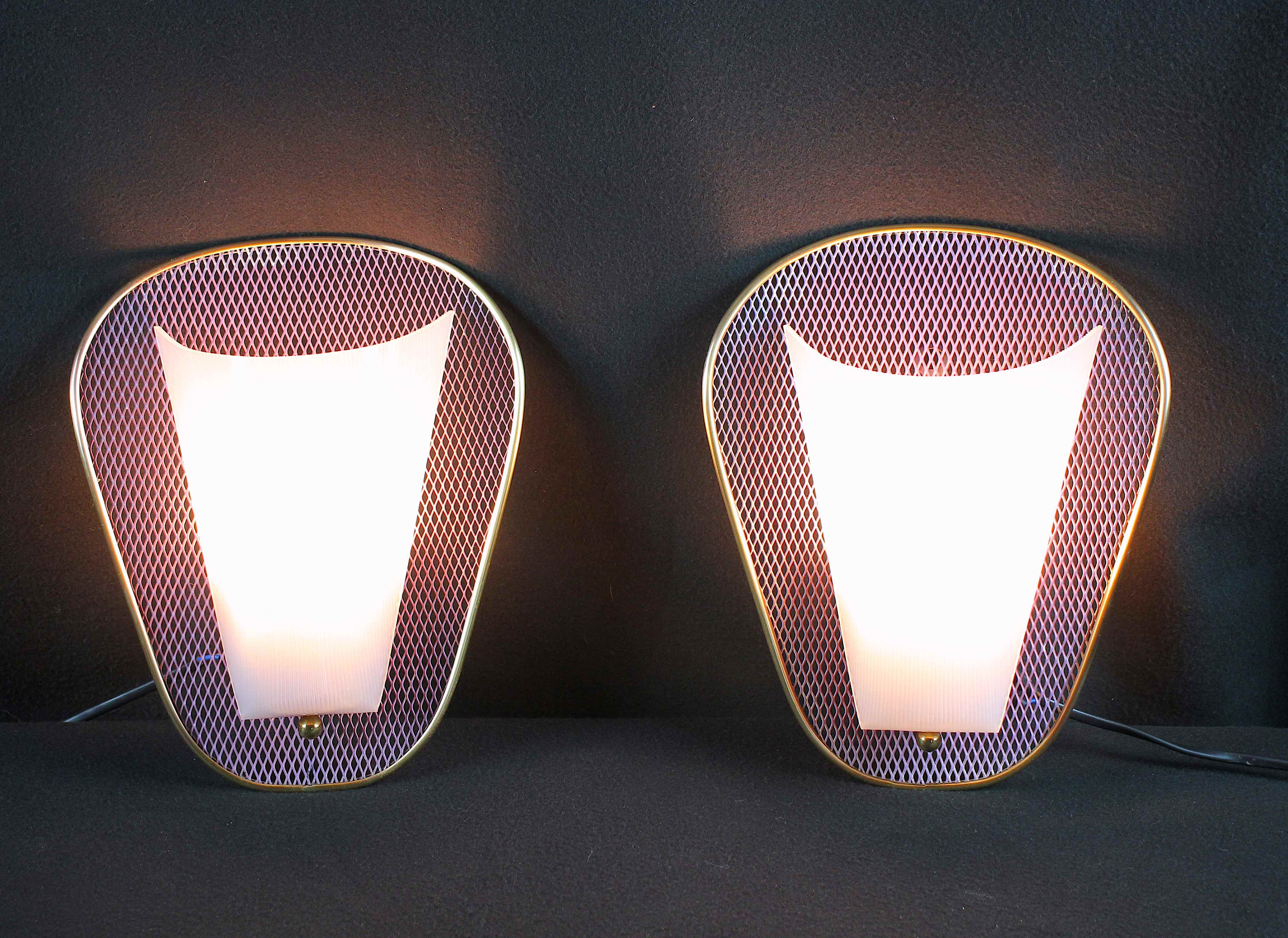 Pair of perspex brass wall sconces, france 1950's