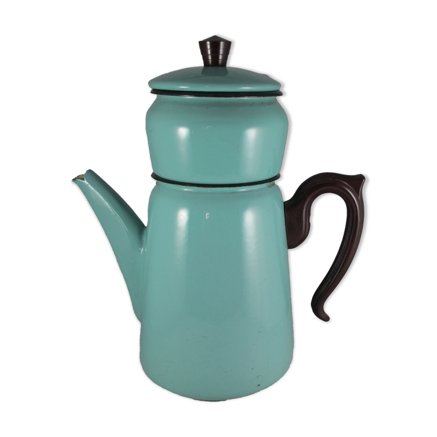 large vintage coffee maker made of enamelled sheet metal