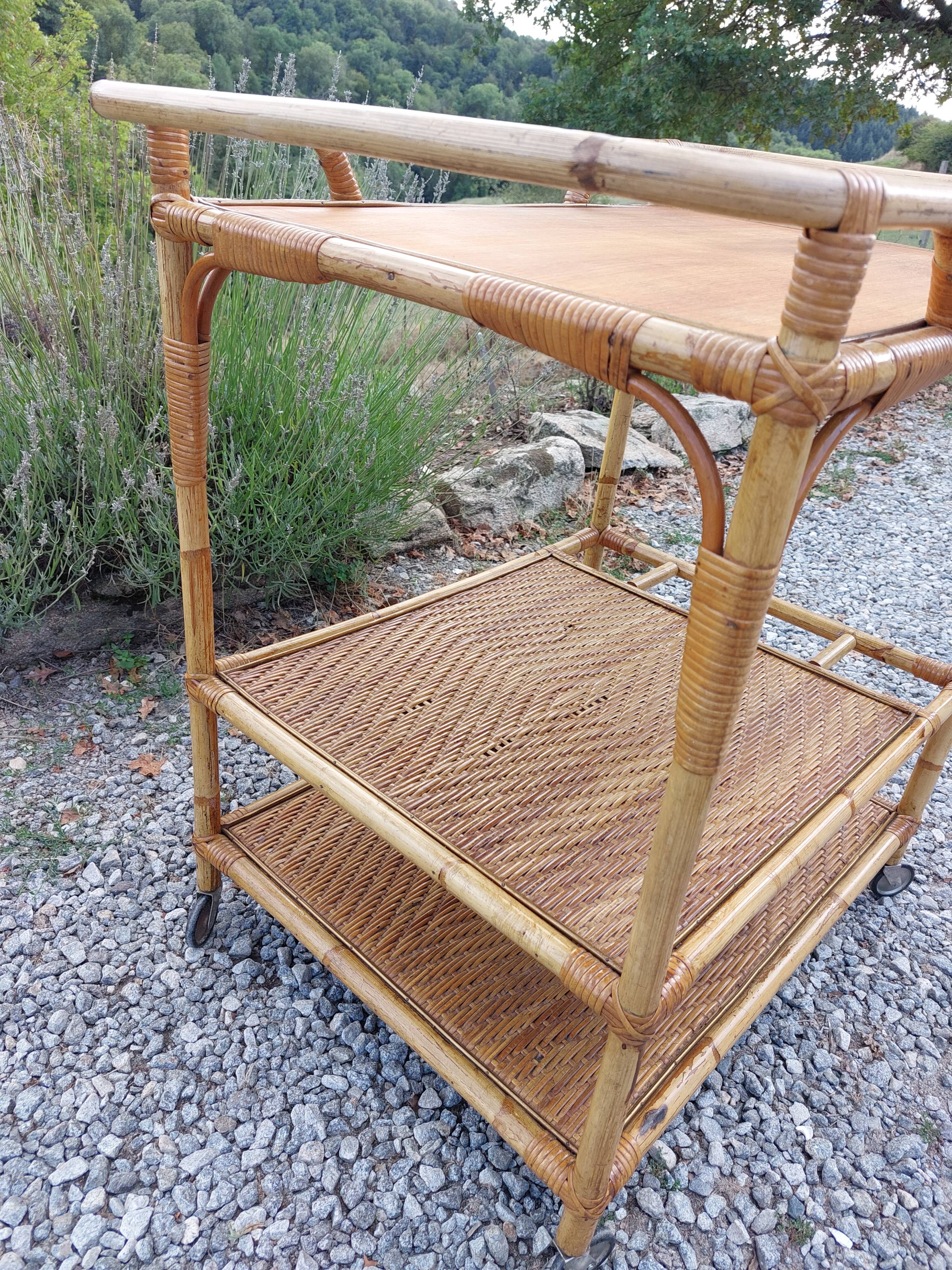 wheeled wicker dessert trolley, console, vintage