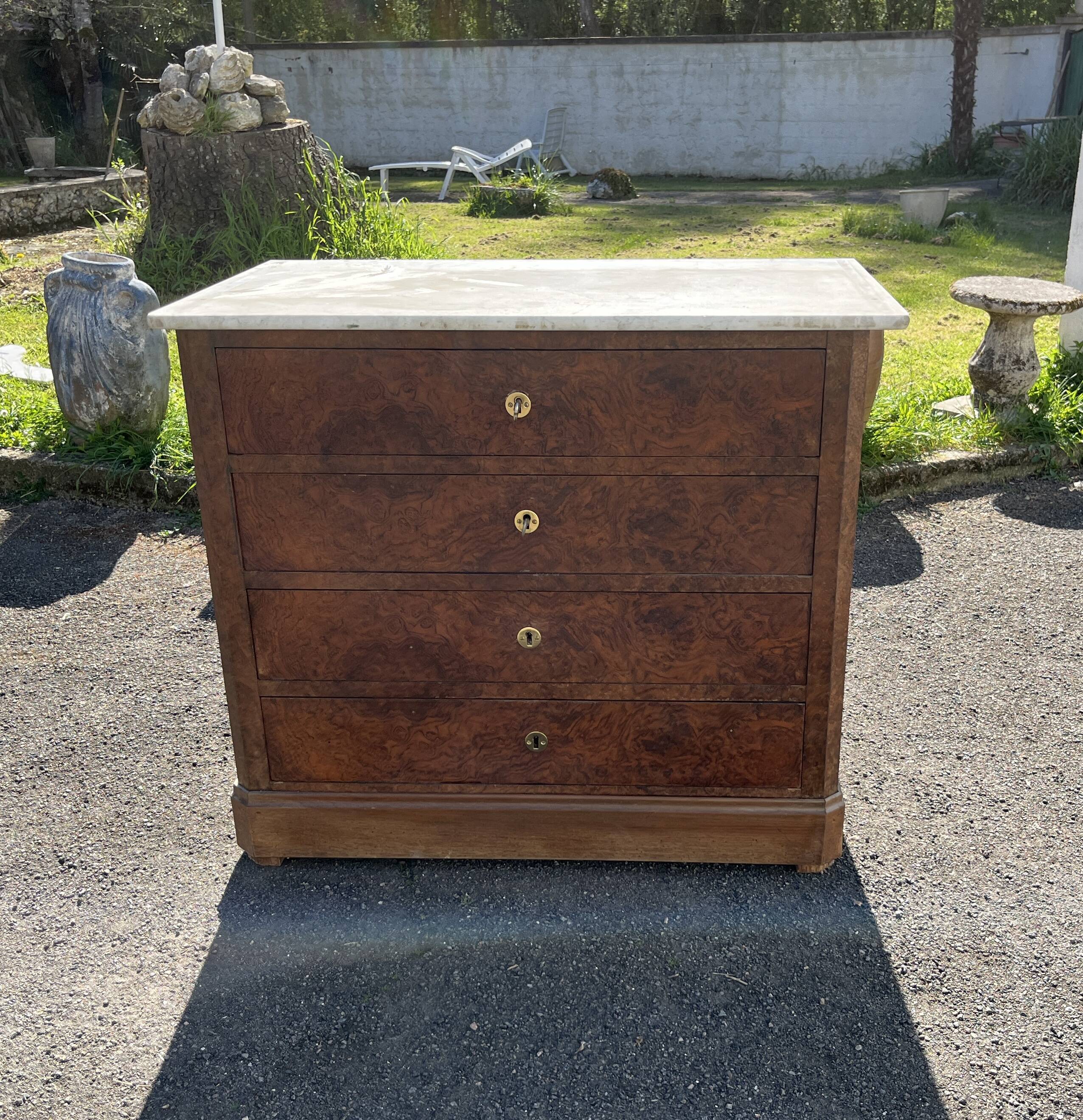 Louis-Philippe 19th century chest of drawers, white marble top