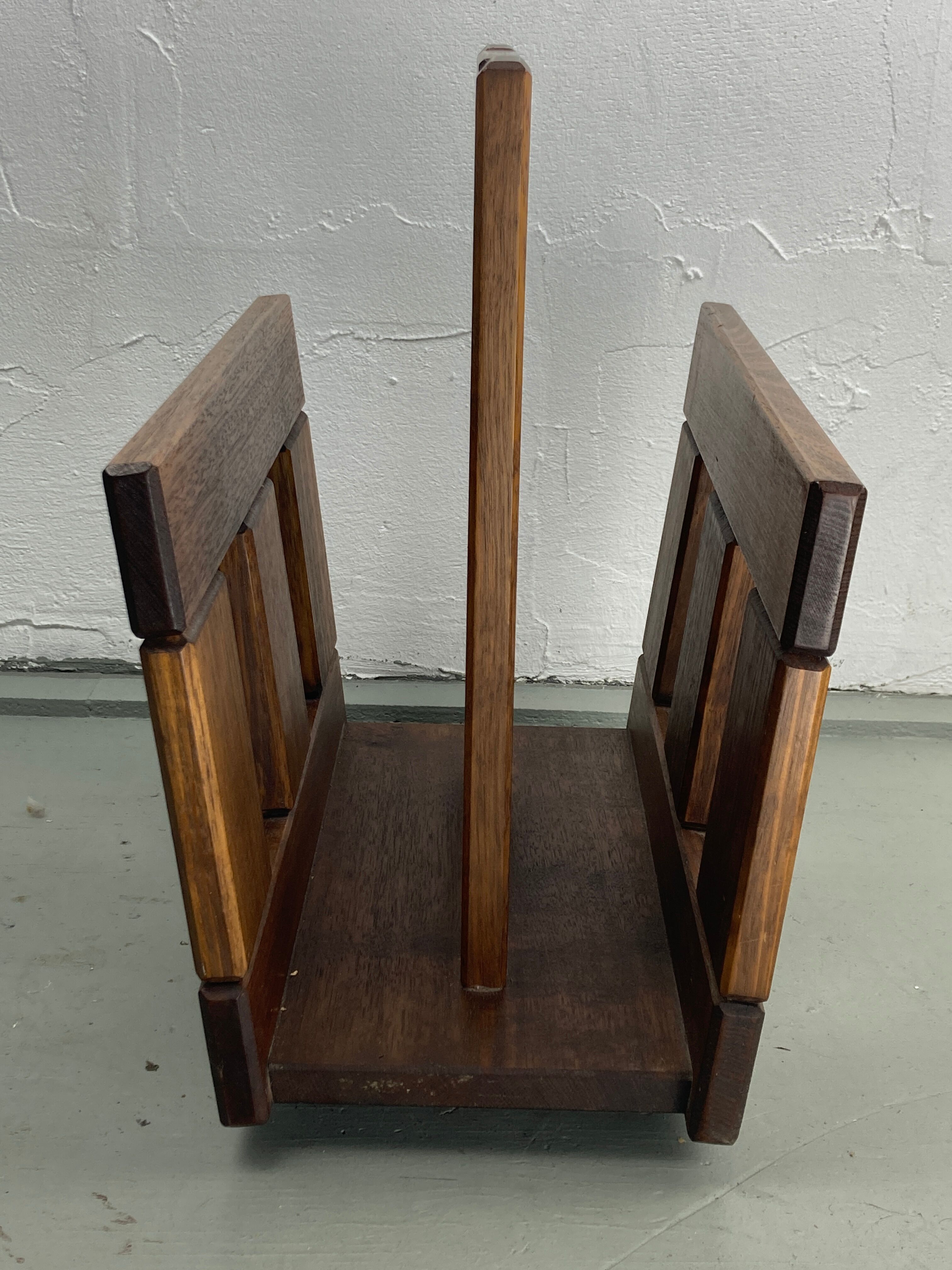 Midcentury brutalist oak magazine rack or holder, Dutch ca 1960s