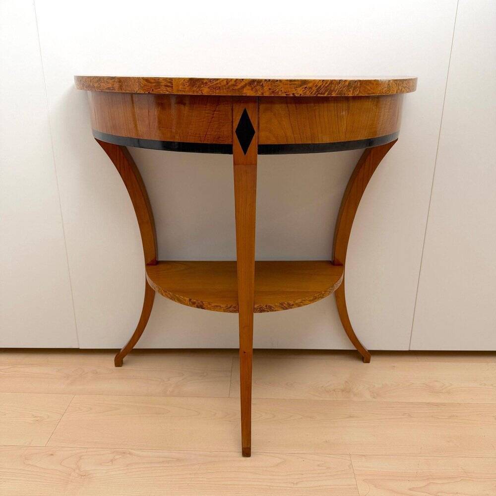 Biedermeier demi-lune console in cherry wood & birch wood, Franconia, 1830