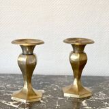 Pair of brass candlesticks, old octagonal base candlestick