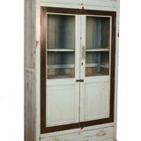 Art Deco glass cabinet in Burmese teak with original turquoise patina