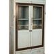 Armoire vitrée art déco en teck birman patine turquoise d'origine