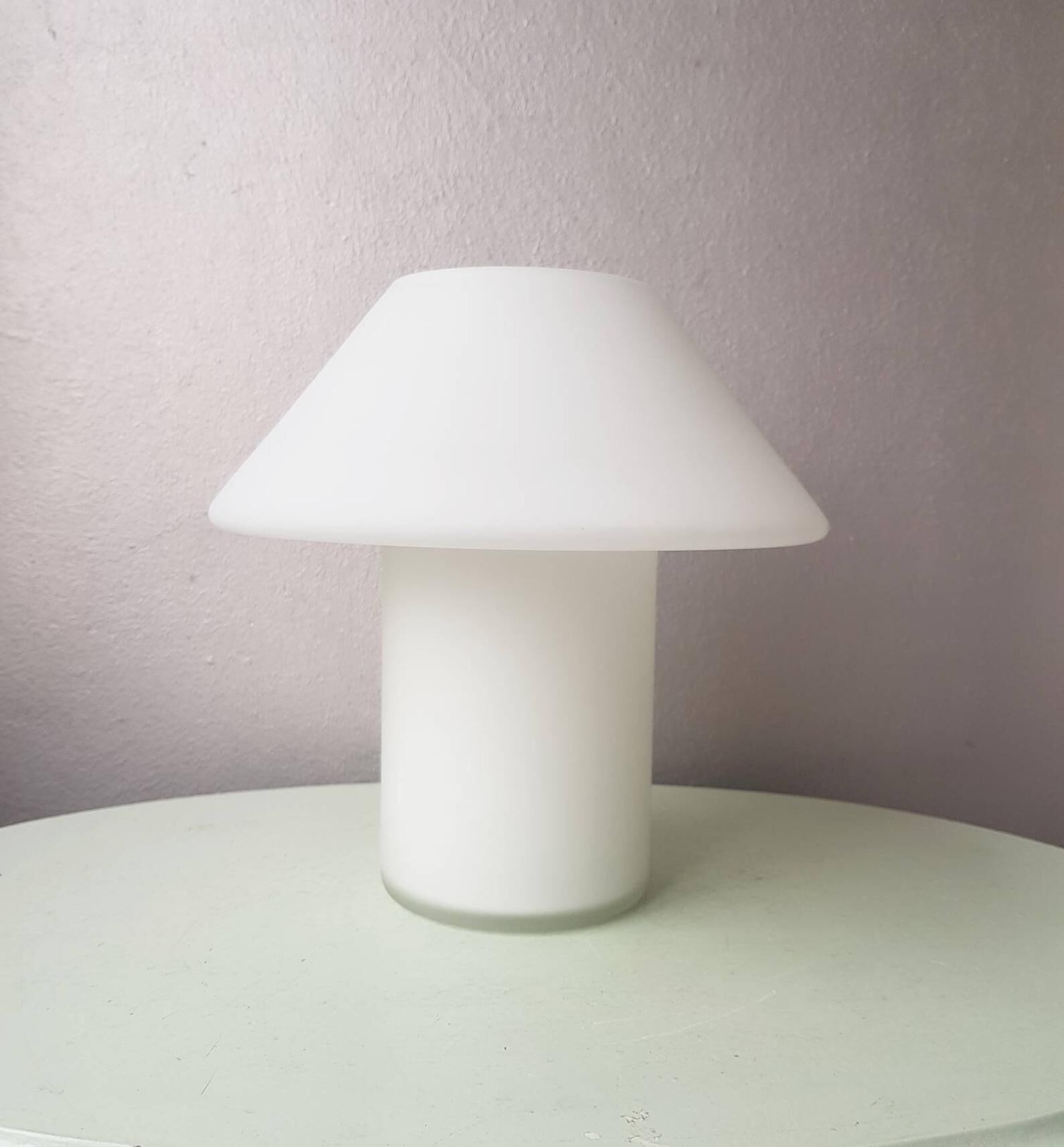 1980s white glass mushroom table lamp