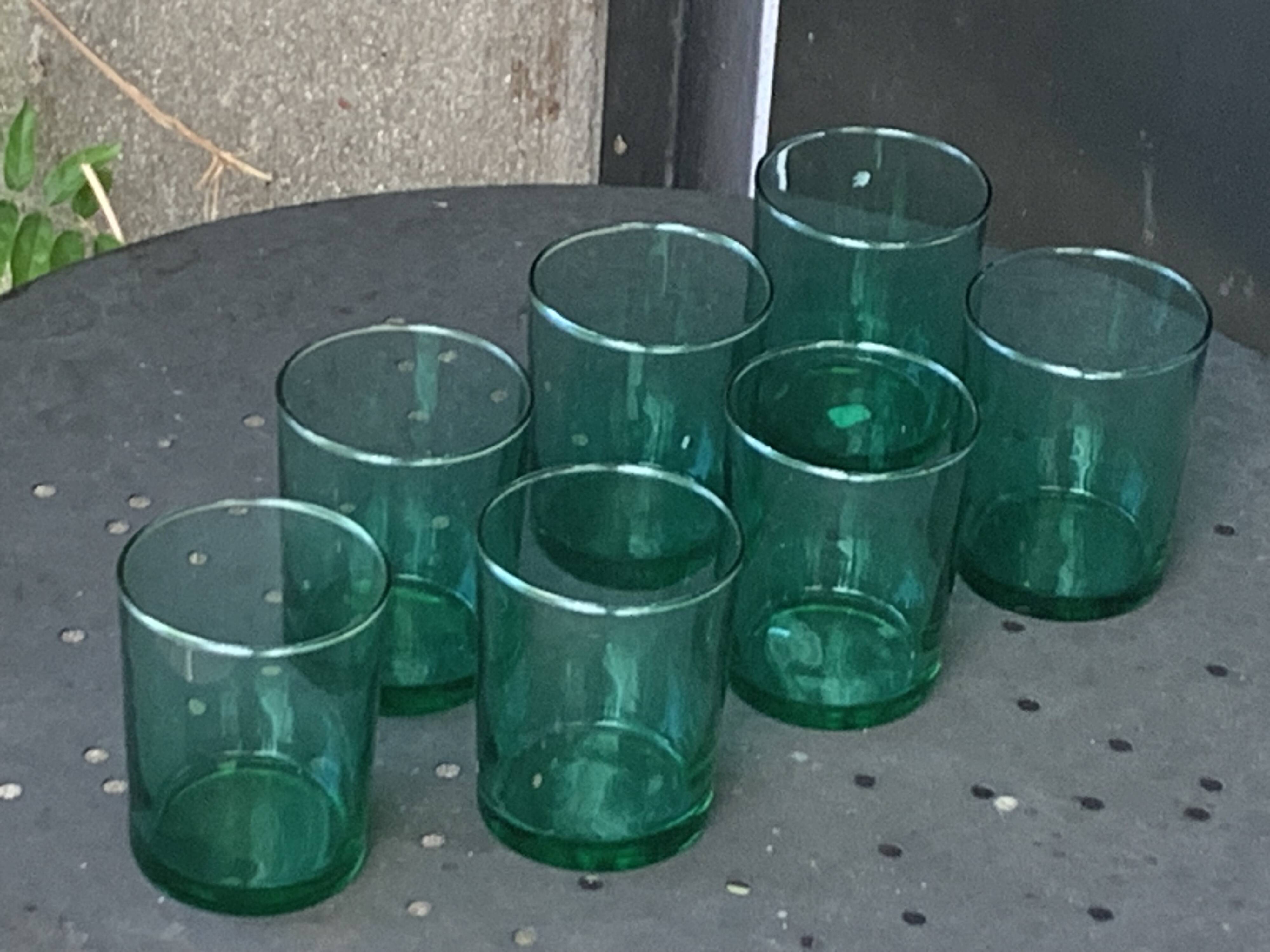 7 verres de couleur verte publicitaire Huile LESIEUR vintage 1970