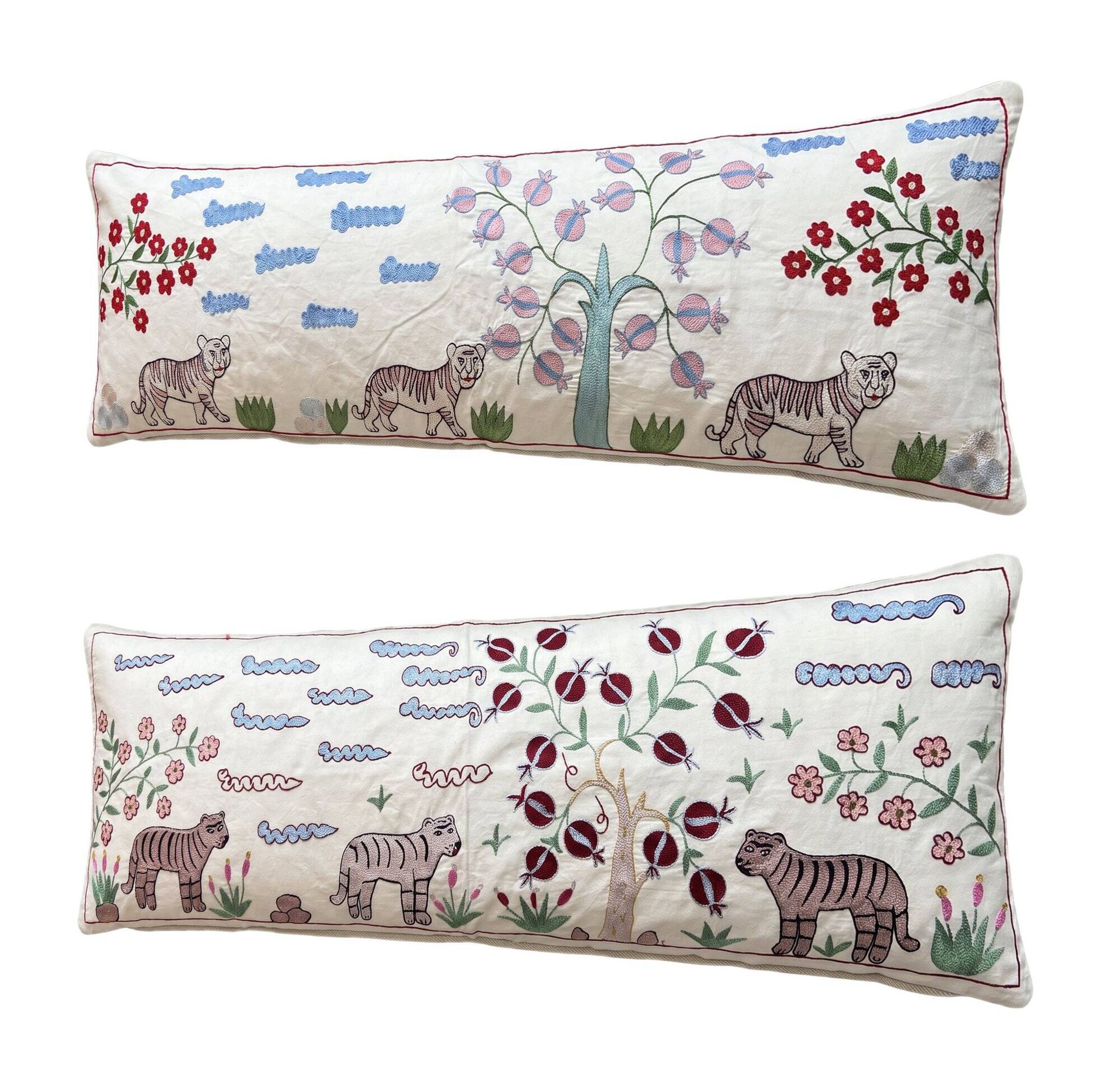 Set of 2 embroidered decorative cushion covers 47x135 cm