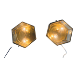 Art Deco hexagonal ceiling light in brass and glass