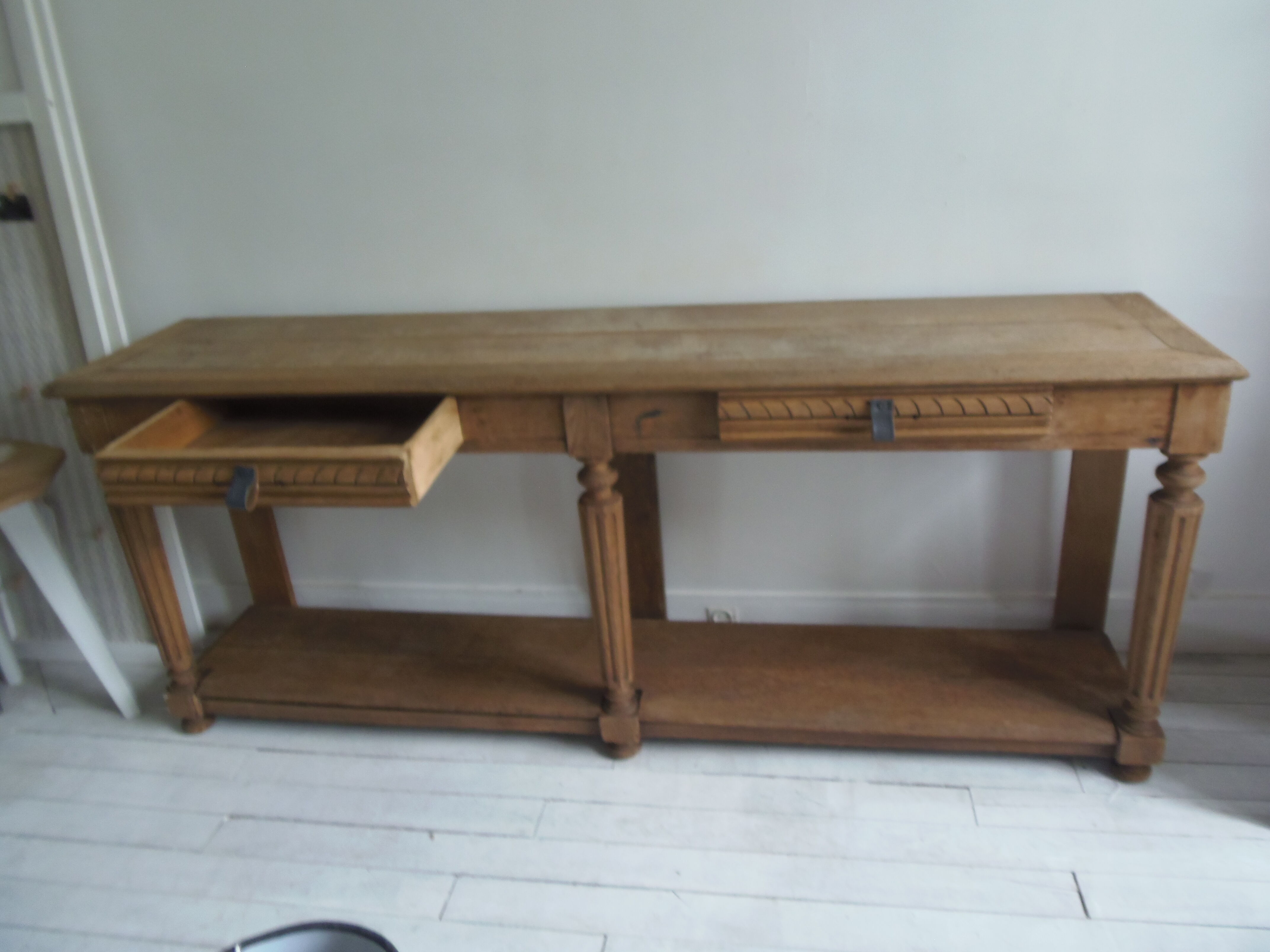 Old solid oak console waxed finish