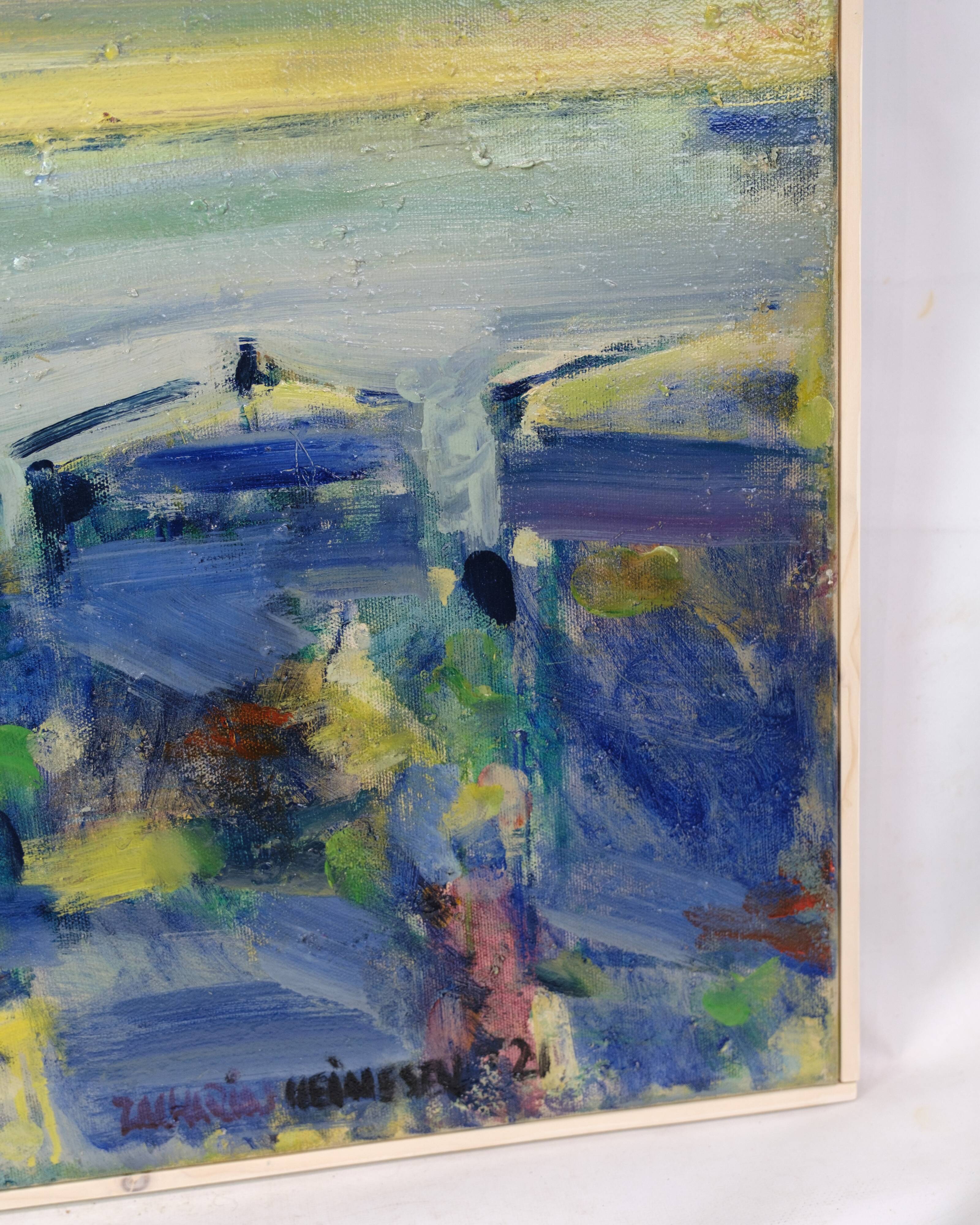 Painting on canvas - Motif Torshavn - Zakarias Heinesen - Signed - 2021