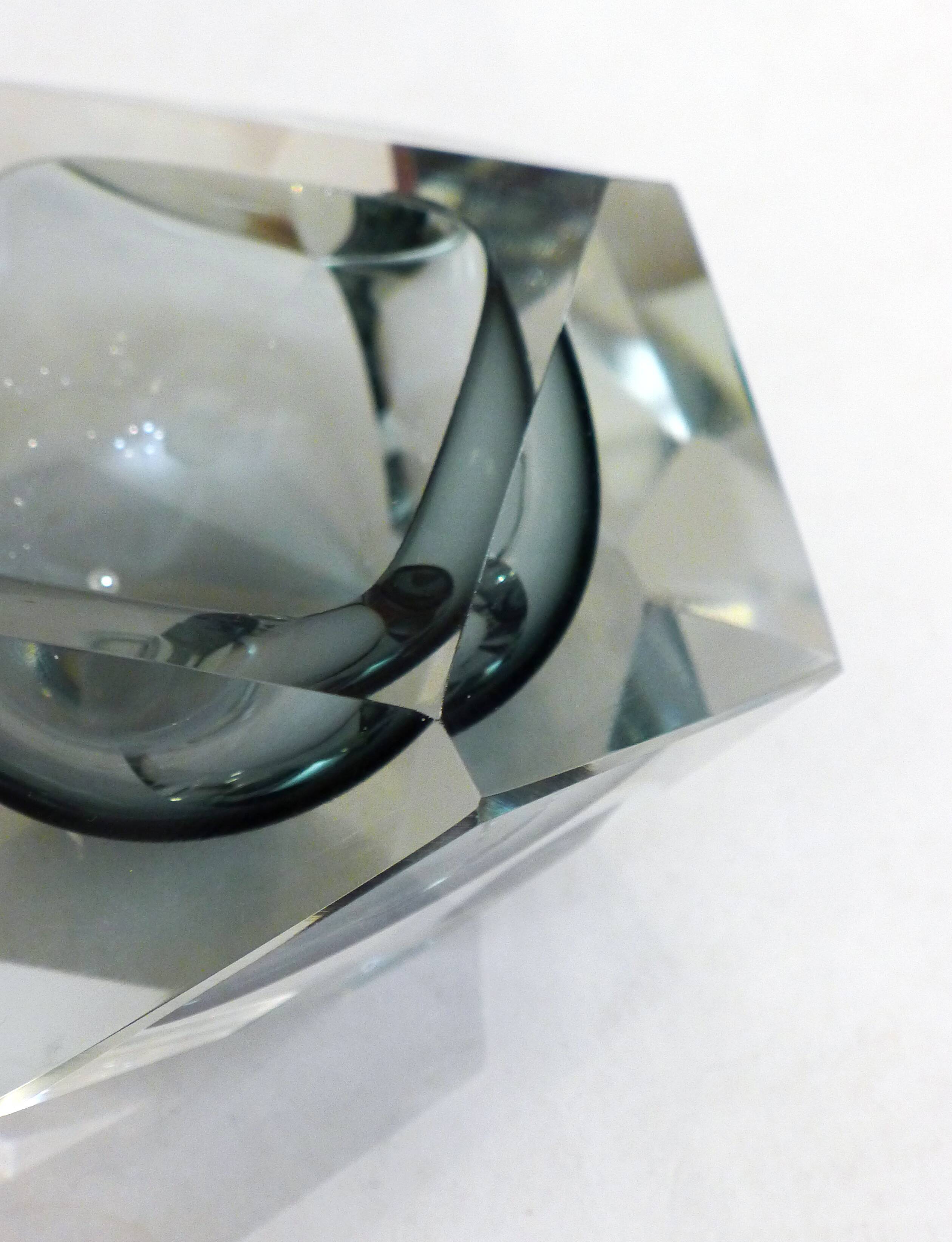 Ashtray Sommerso Murano faceted grey