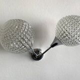 Applique murale double et globe en verre ciselé pointe de diamant, 1960