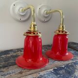 Pair of art deco wall lamps electrified to nine