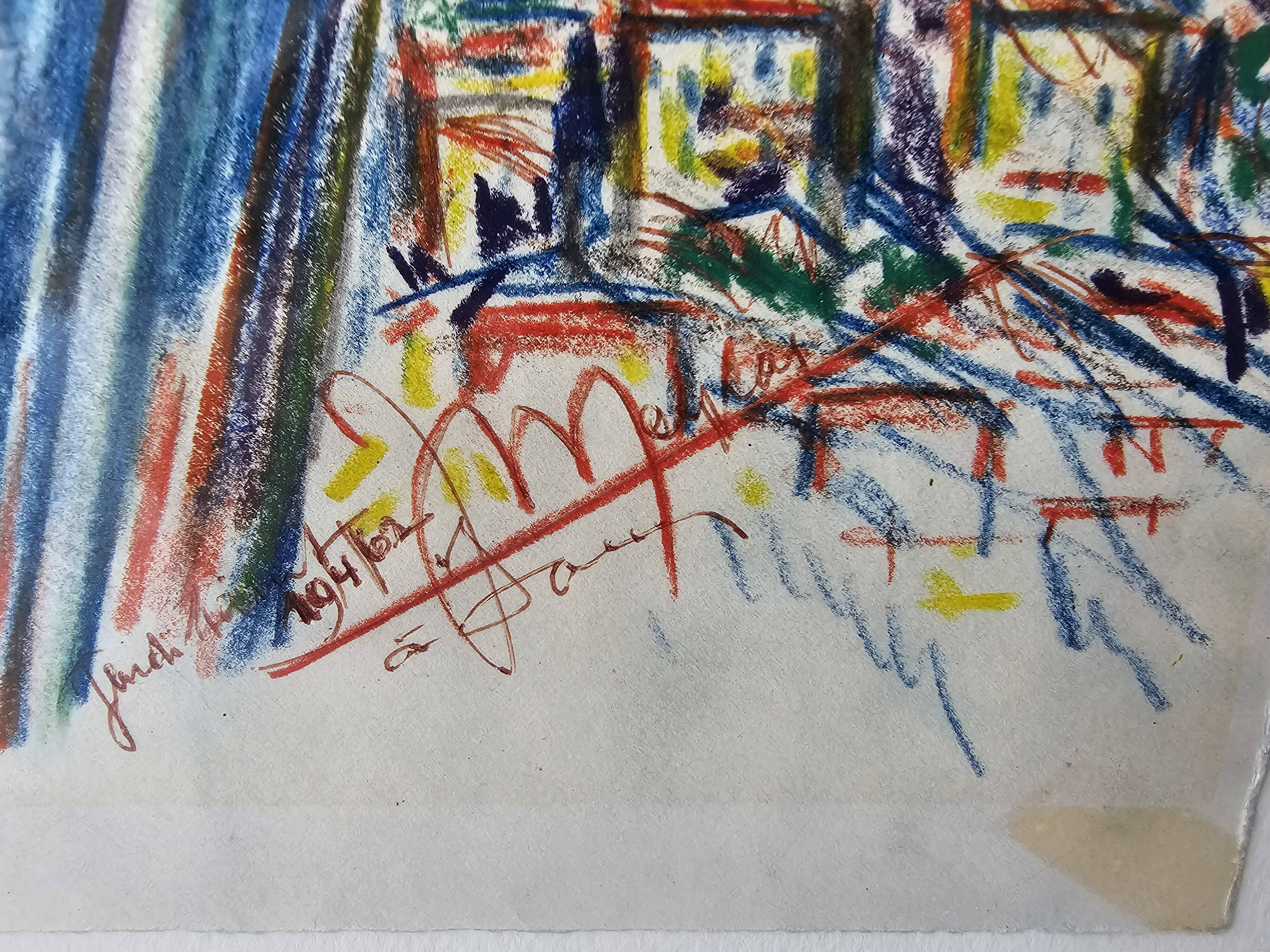 Pastel painting of Notre Dame de la Garde, Marseille. Signed JM (Signature at id)