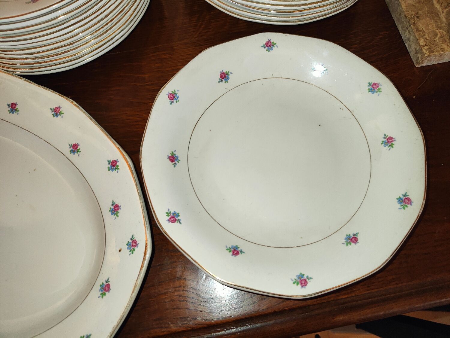 Old service 28 pieces porcelain KG Keller and Guérin Lunéville France decorated with flowers Rosita XIXth Century