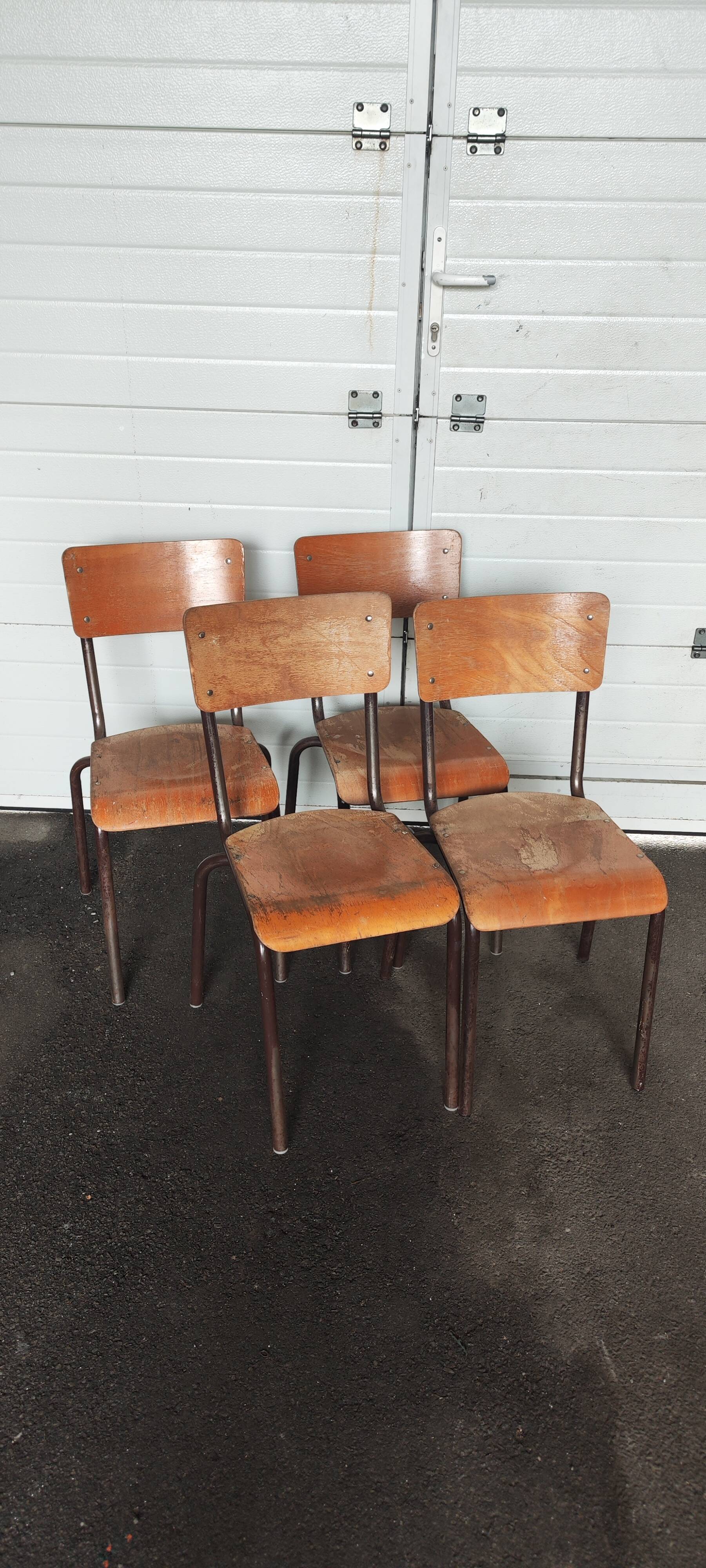 Lot de 4 chaises d'école métal et bois