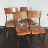 Set of 4 metal and wood school chairs