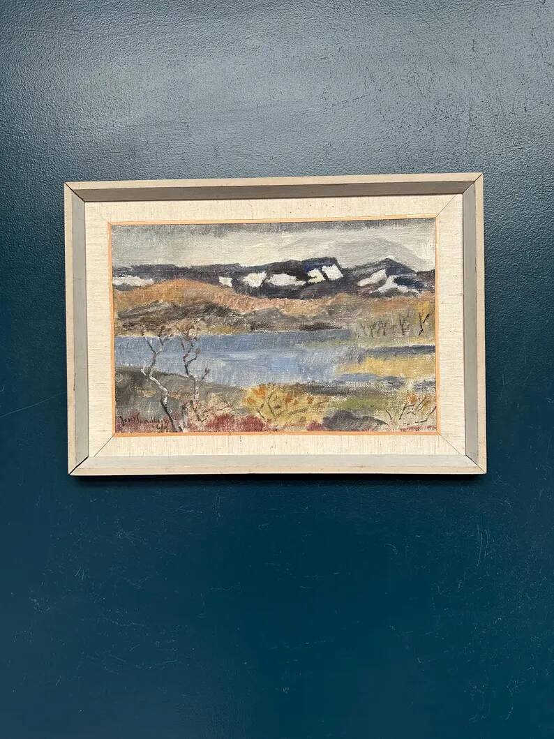 Original Swedish Oil on Panel - 'Landscape with Water' by Josef Sandberg - Signed - Vintage and Framed - 54.5 × 38.5 cm