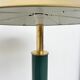 Lacquered metal floor lamp in green with a golden shade — Coolie shape — 1970s-1980s