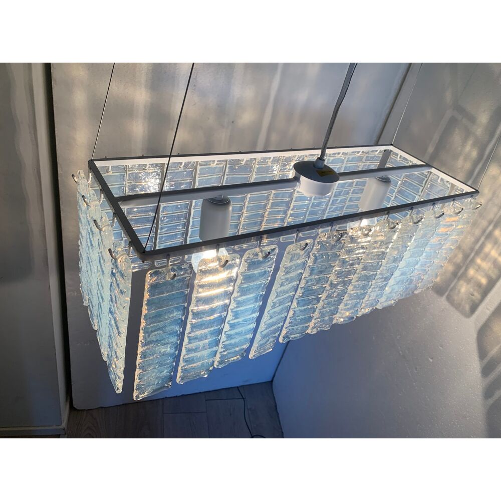 Opalino striped “listelli” murano glass rectangular chandelier