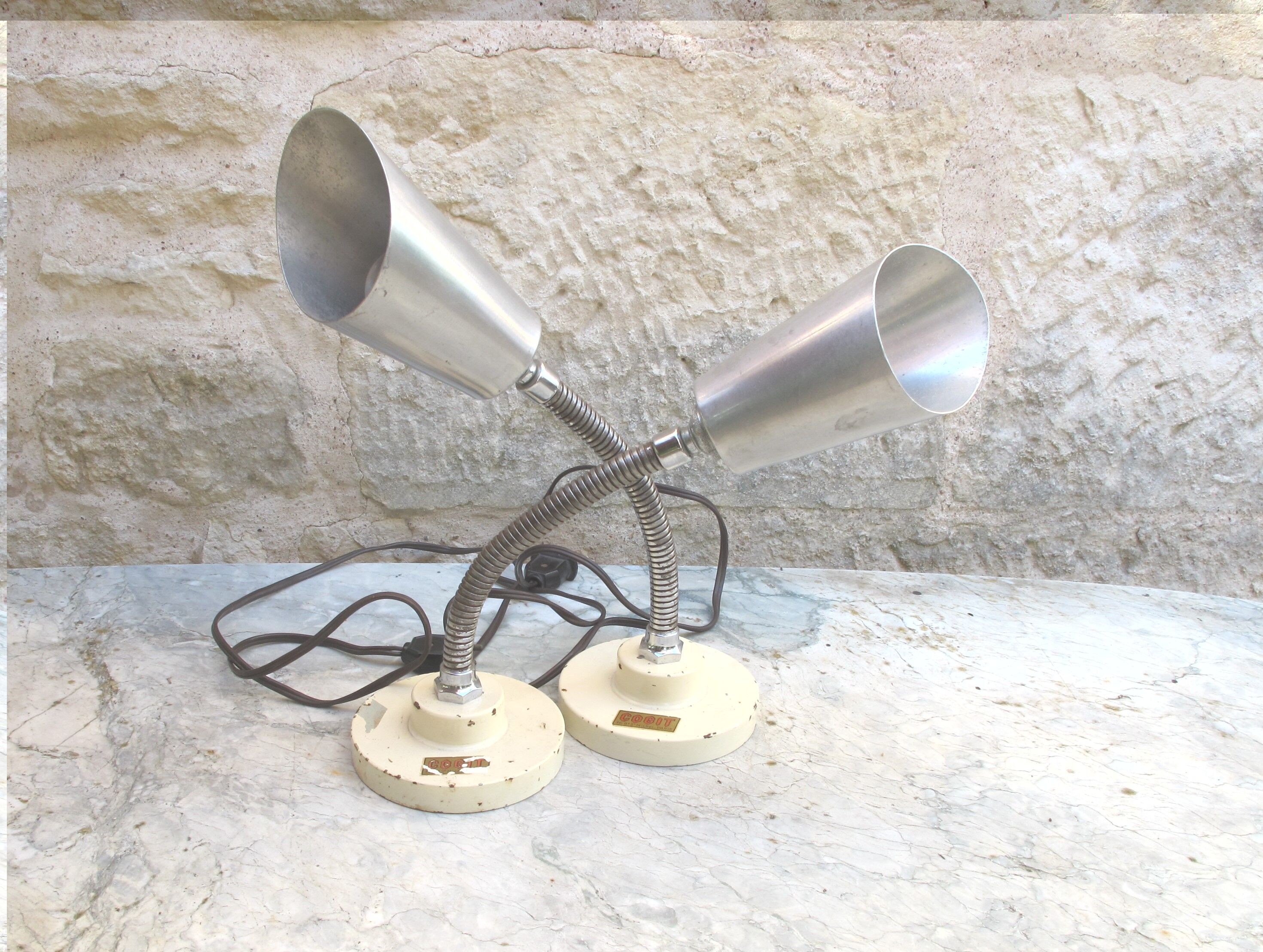 Cogit pair of vintage lamps, workshop, loft, lab, 1950s/60s