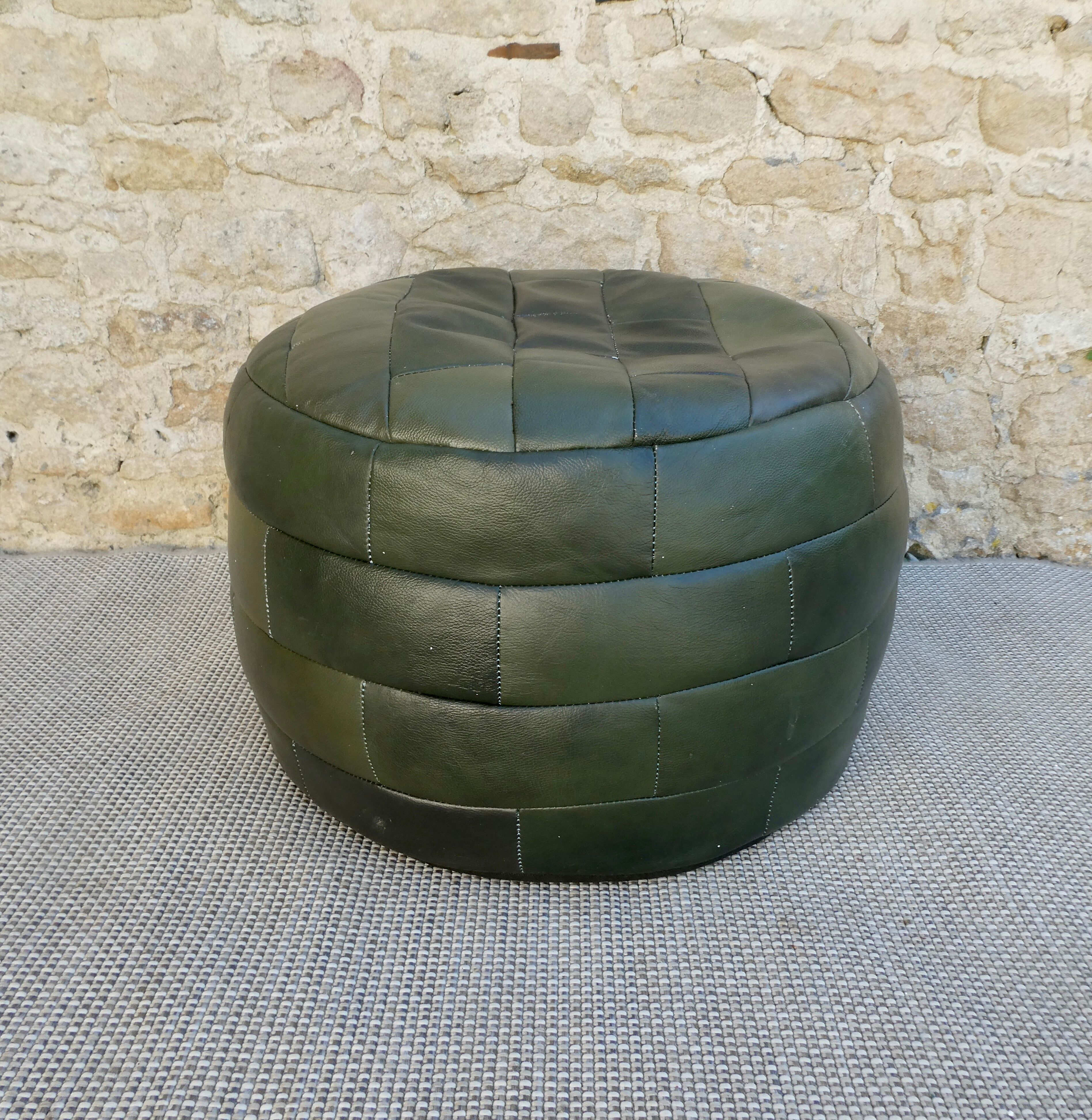 Pouf in green leather patchwork, 70s