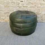 Pouf in green leather patchwork, 70s