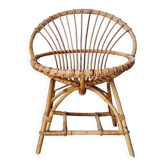 Fauteuil coquille en rotin et bambou – années 60