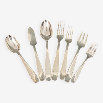 Silver metal cutlery set 82 pieces 1930 floral decor