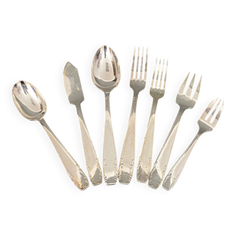 Silver metal cutlery set 82 pieces 1930 floral decor