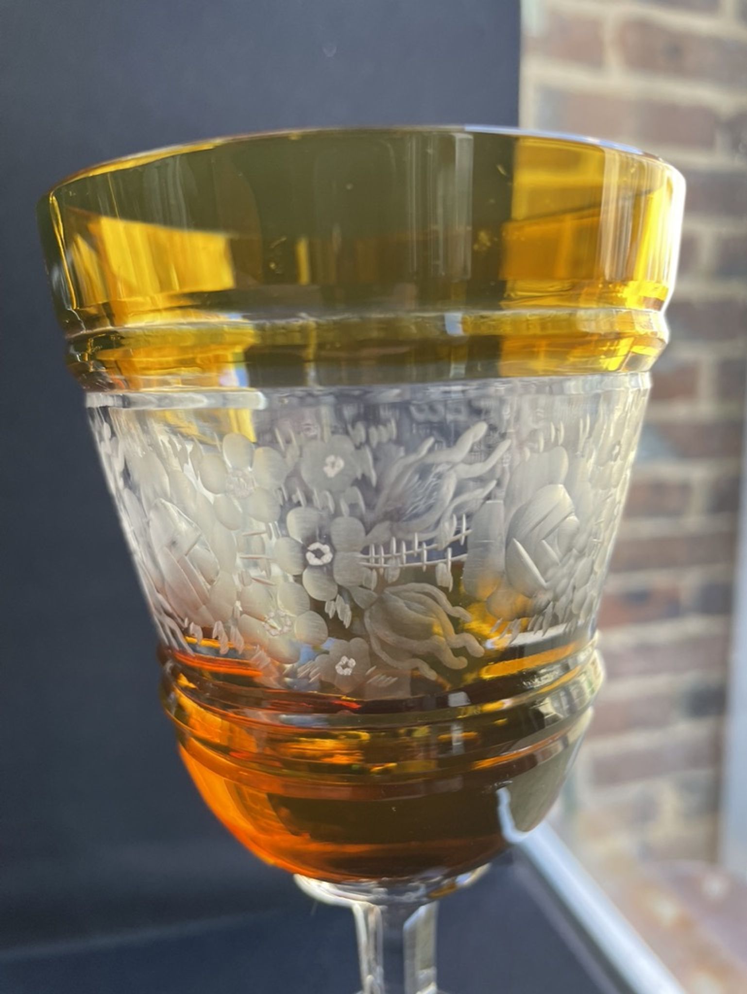 Josephinenhütte - red wine glasses (5) - Art Nouveau - Cut and engraved Crystal Roemer
