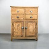 Parisian art deco sideboard in solid raw wood with pyrographed decorations, 1929